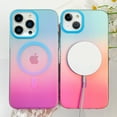thumbnail image 3 of OOK For iPhone 13 Pro Case Magnetic, Compatible with Magsafe Cute Gradient Rainbow Iridescent Matte Protective Phone Case with Screen Protector for Girls Women, Fluorescent Blue & Pink, 3 of 6