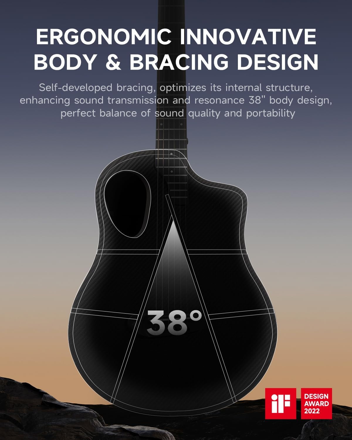 Donner Acoustic Guitar Kits for Beginners & Intermediate Learners - 38" Travel Guitar with Carbon Fiber Top, Wooden Back & Sides, Case, Strap, Steel-Strings, RISING-G1 (Gloss, Brown)