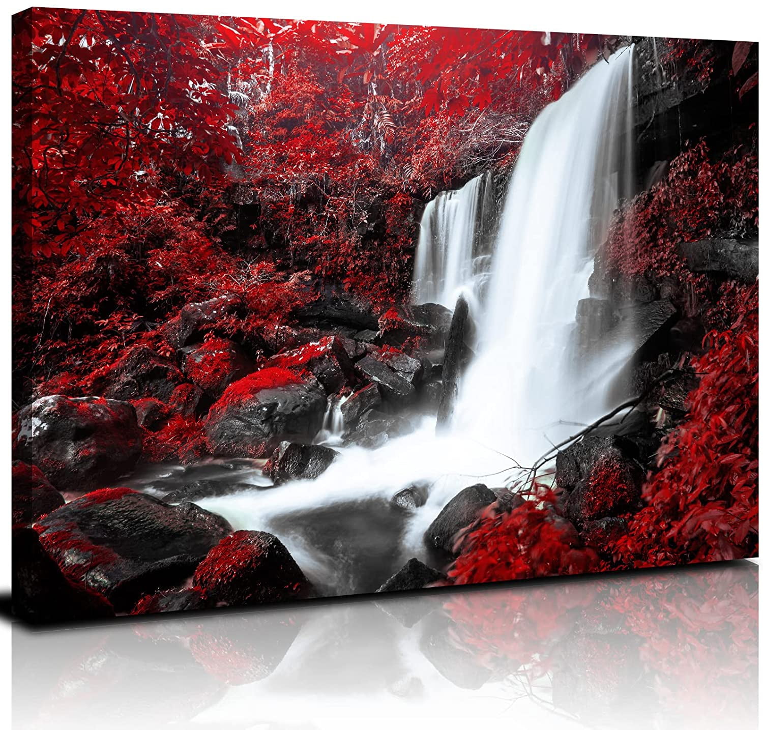 Fall Mountain Waterfall Wall Art Nature Forest Canvas Picture for