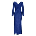 thumbnail image 5 of Hvot&aat Women's Long Sleeve V-Neck Sequins Gown Elegant Shinny Mermaid Formal Evening Cocktail Party Prom Dress with Slit, 5 of 6