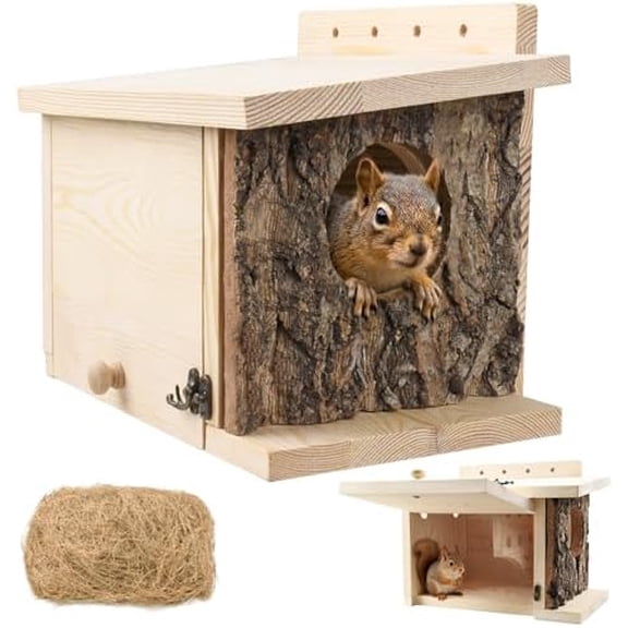 Squirrel Nesting Box with Predator Guard - Easy Assembly Squirrel Houses for Outside Nesting, Wooden Nesting Box for Squirrels,Chipmunk,Bird and Small Animals$$Garden & Patio