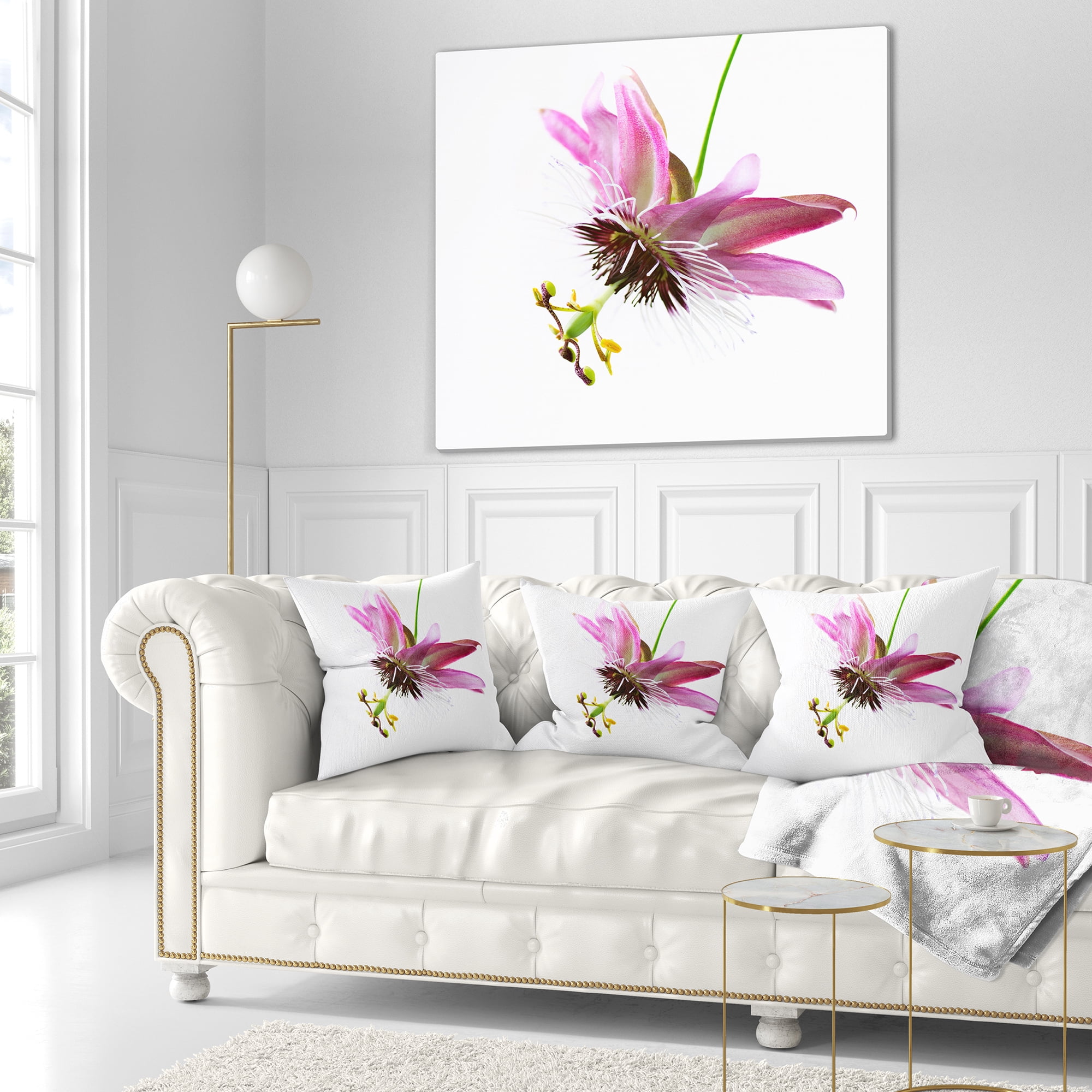 Designart Passiflora Flower over White - Animal Throw Pillow - 18x18