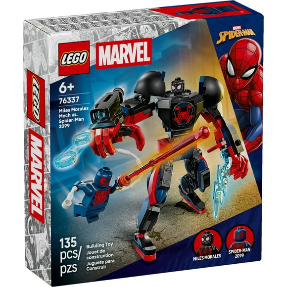 LEGO Marvel Miles Morales Mech vs. Spider-Man 2099 Building Toy for Boys & Girls - Poseable Super Hero Mech & 2 Marvel Minifigures for Kids & Fans, Ages 6+ - Gift Idea for Birthdays - 76337