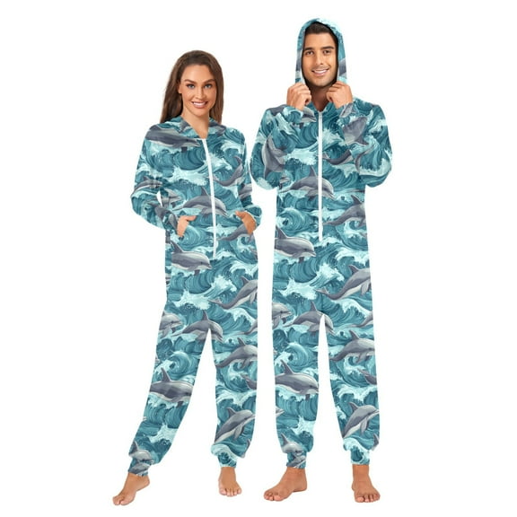 joogoo Cartoon Dolphins-z1 Unisex Adults Onesies Pajamas Jumpsuits L