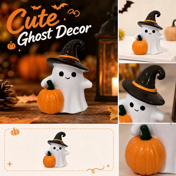 Halloween Decorations Cute Halloween Ghost Hugging Pumpkin Resin Statue Spooky Tabletop Decor for Mantel Shelf Home Party Display Accent