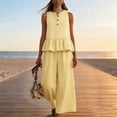 thumbnail image 7 of VBVC Women's 2 Piece Cotton-Linen Outfit Set,Ruffle Hem Tank Top and Wide Leg Pants For Women,Ladies Sleeveless Loungewear with Pockets,Yellow,S-2XL, 7 of 7
