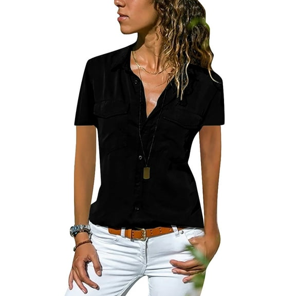 Mobimib Women’s Short Sleeve With Open Lapel Tops