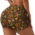 thumbnail image 1 of Balery Chrysanthemum turkey Pantalones cortos de entrenamiento estampados para mujer, sin costuras, ajustados, para gimnasio, yoga, correr, deportes, ejercicio activo, fitness.-Small, 1 of 8