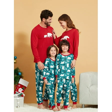 

Family Matching Christmas Pajamas Sets Bear Print Long Sleeve Tops Pants Sleepwear