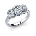 thumbnail image 2 of HeartsAndYou 2.4ct Oval Cut Moissanite Engagement Ring for Women 18k White Gold over Silver Trilogy Solitaire, 2 of 6