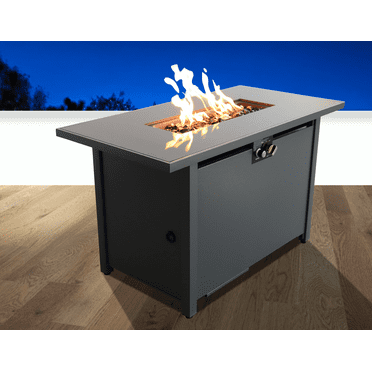 Homiyad Living Source International 42 White Smoked Glass Metal Rectangle Fire Pit