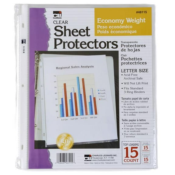Charles Leonard  Sheet Protectors Economy - 15 Per Bag - Pack of 12