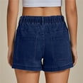 thumbnail image 2 of Pantalones cortos de mezclilla for mujer de talle alto con cordón elástico en la cintura elástica de moda Jorts de mezclilla pantalones cortos de verano, 2 of 7