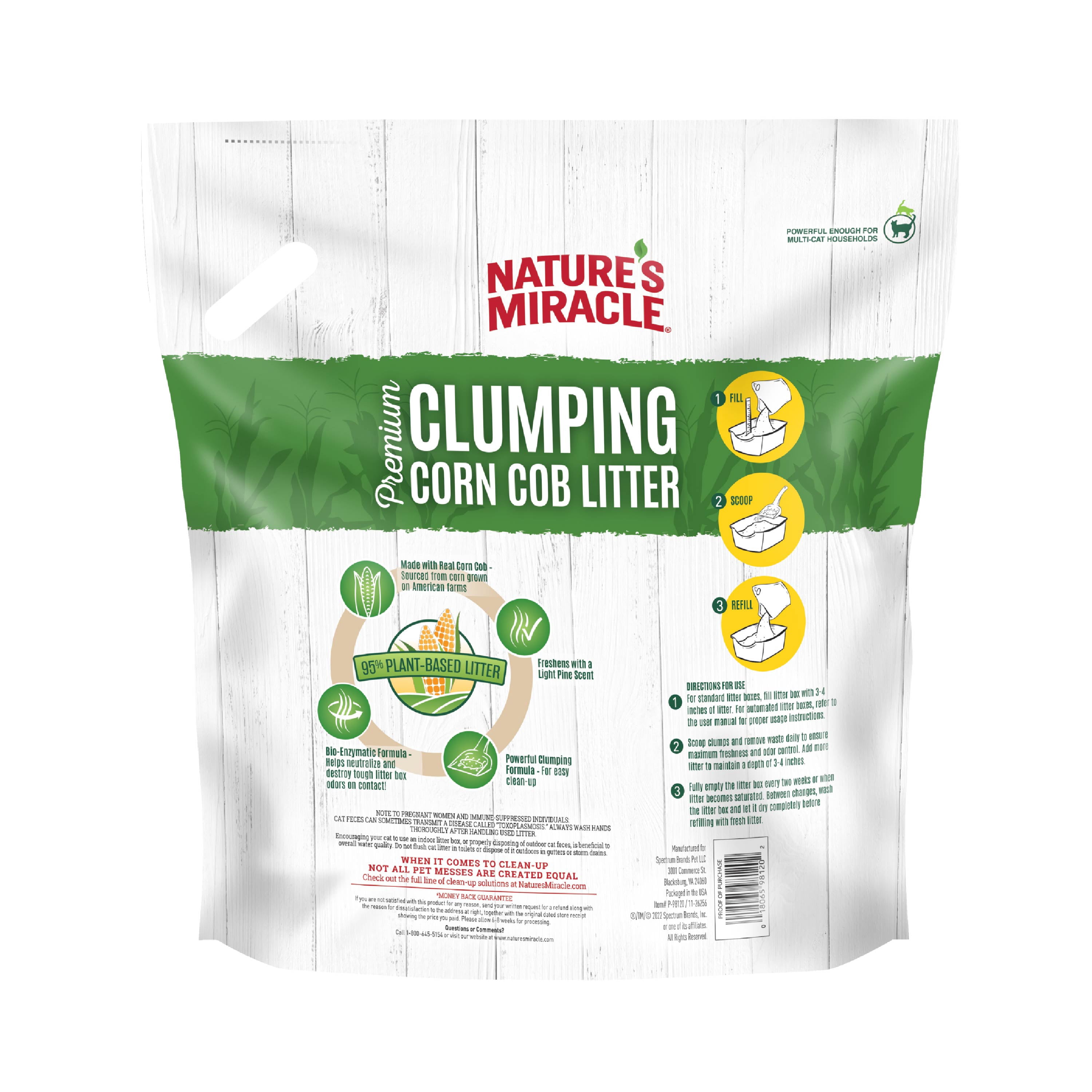 Nature's Miracle Premium Clumping Corn Cob Cat Litter, Bio-Enzymatic Formula, 18 lb