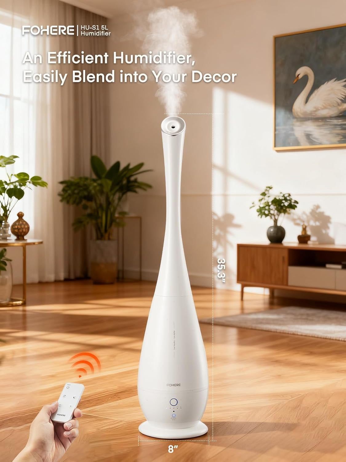 Humidifiers for Bedroom Large Room, 5L Cool Mist Quiet Humidifier 48H Long Last for Indoor Plant, Baby, Home, Office with Humidity Sensor, Aroma Box, 3 Speed Settings, White