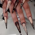 thumbnail image 3 of Uñas postizas largas de aguja, negras con efecto degradado y diamantes de imitación, 24 unidades, acrílicas, para pegar, estilo gótico., 3 of 5