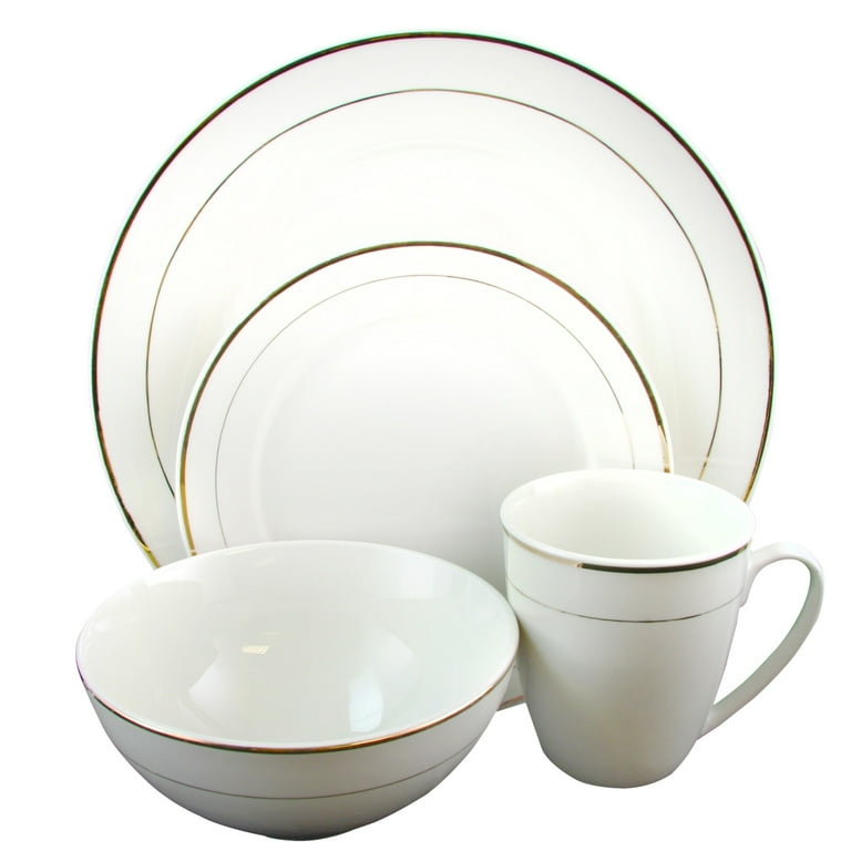 Gibson Home Palladine 16 Piece Dinnerware Double Gold Banded Set Gibson Home Palladine 16 Piece Dinnerware Double Gold Banded Set