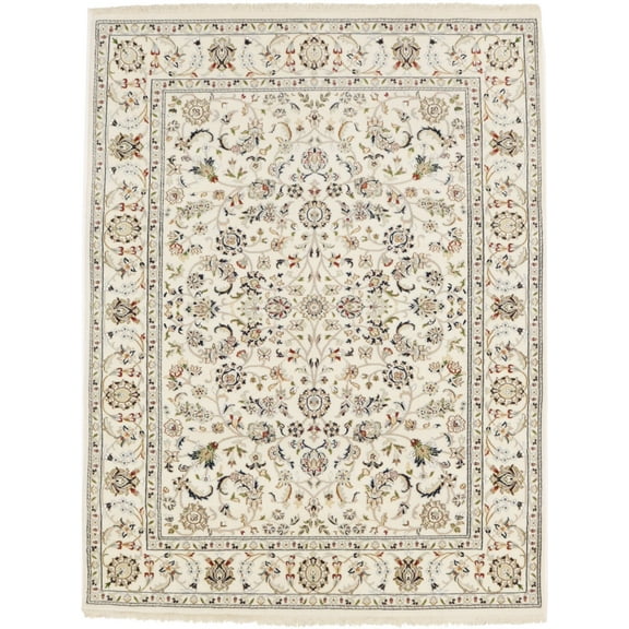 Cream Floral 5X7 Indo-Nain Oriental Rug