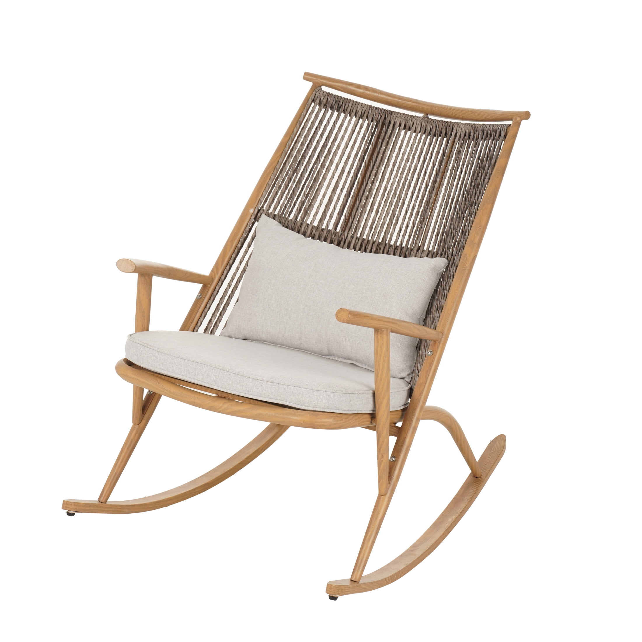 Christopher Knight Home Outdoor Iron Rattan Rocking Chair with 16.54" Side Table, Light Gray Cushion