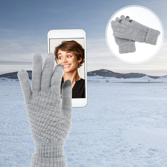 STRANDCHIC Women’s Thermal Gloves, Knitted Grey Winter Warm Phone Compatible, 1 Pair