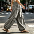 thumbnail image 4 of Bxsruta Womens Cargo Pants Wide Leg Baggy Joggers Drawstring Elastic Waist Casual Trousers with Pockets, 4 of 7