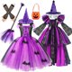 thumbnail image 2 of Disfraz de maléfica de bruja para niñas, vestido de malla negra de lujo, Reina demonio, bruja, Halloween, Carnaval, ropa de fiesta, 2 of 5