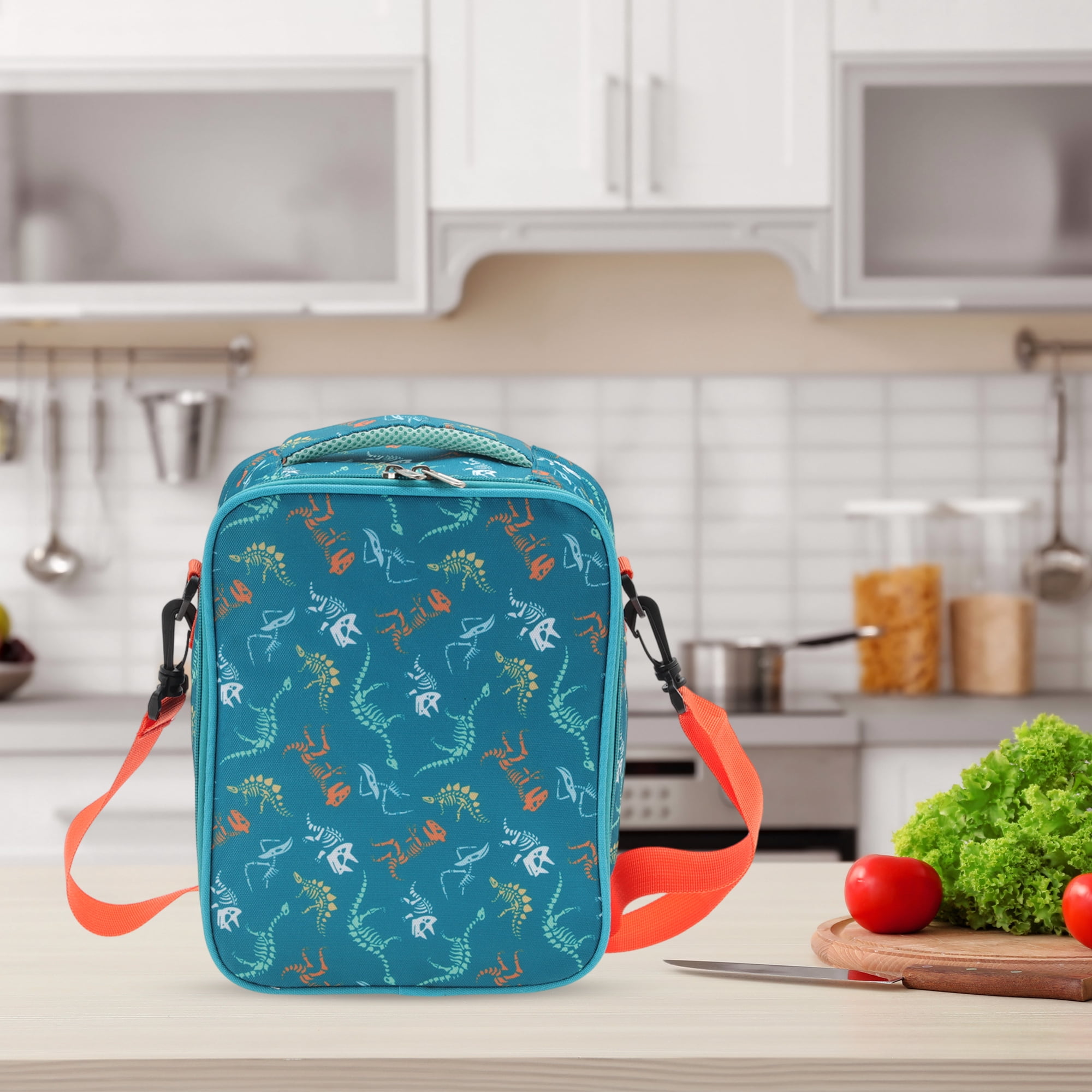 Unique Bargains Lunch Bag with Shoulder Strap 1 Pc Peacock Blue [Dinosaur]