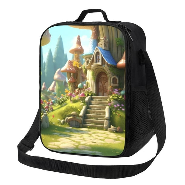 Balery Cute Mushroom Town A Caja de Almuerzo y Bolsa de Almuerzo para Hombres y Mujeres, Bolsa de Almuerzo Reutilizable con Gran Capacidad, Bolsa de Almuerzo Aislada