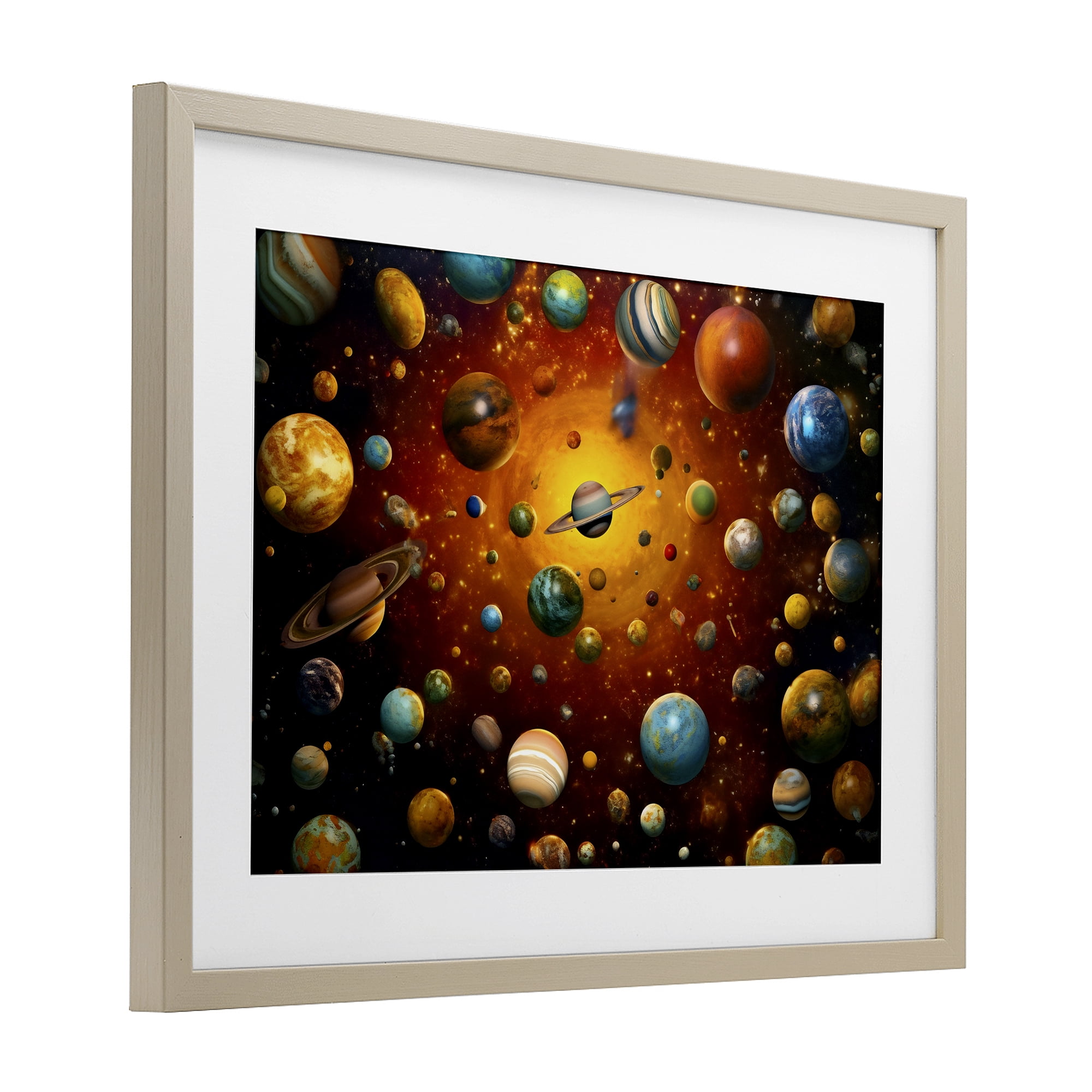 Stupell Industries Cosmic Marbles Galaxy Birch Framed Print Under Glass, design by Ray Powers