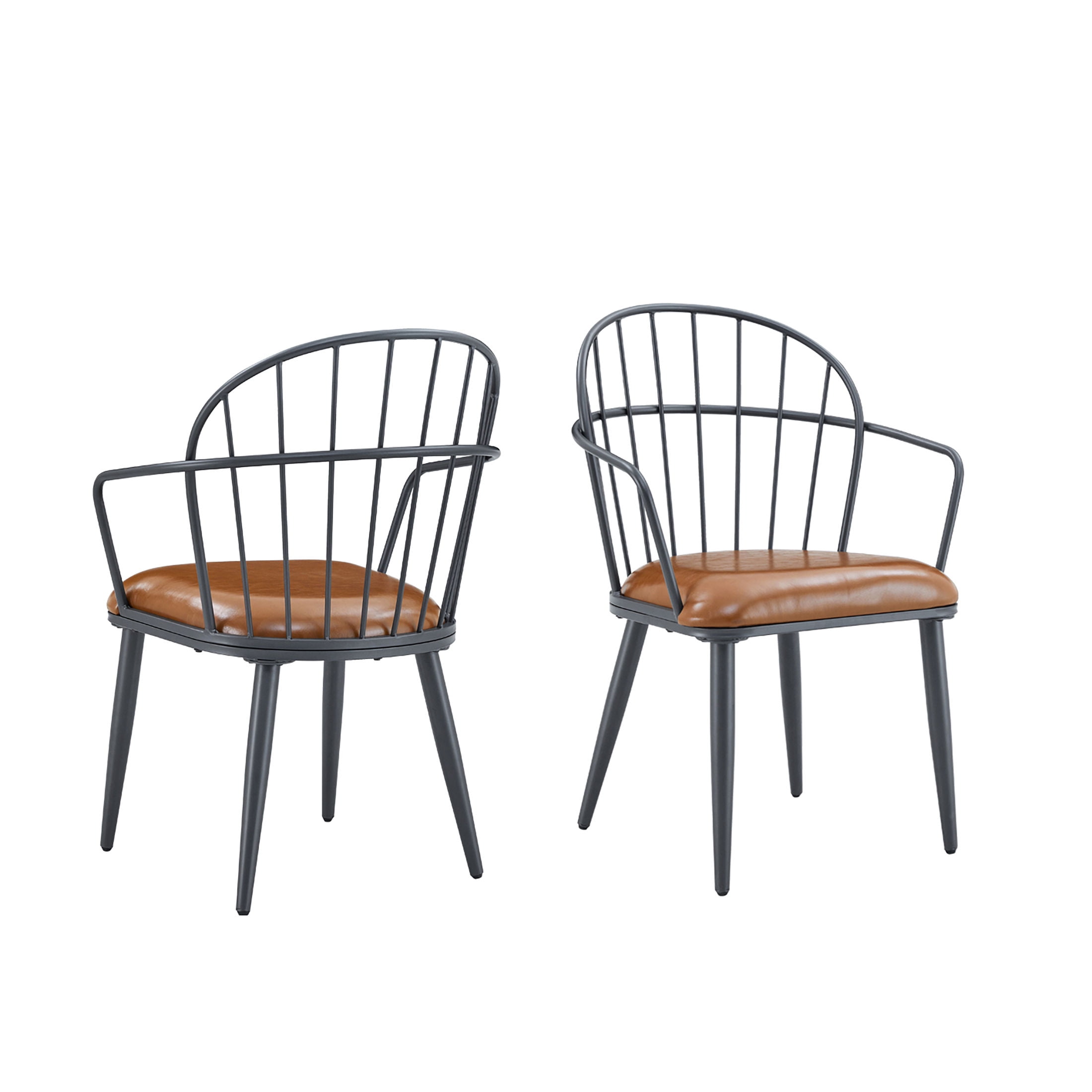 Christopher Knight Home Faux Leather Dining Chairs with Metal Legs, Arched Back, Brown, Set of 6