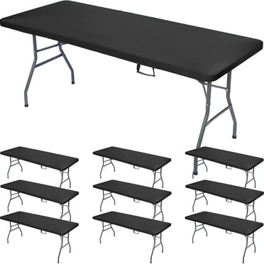 10 Pcs Polyester Fitted Tablecloth Folding Table Cover Fitted Table Covers for Tables Washable Elastic Table Clothes for Rectangle Tables for Picnic, Banquet, Parties (Navy Blue, 72 x 30 x 30 Inch)