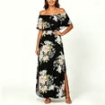 thumbnail image 4 of Stamzod Boho Dresses for Women Summer Short Sleeve Off Shoulder Ruffle Maxi Dress Floral Wedding Guest Dresses with Pocket Black-3 XL, 4 of 6