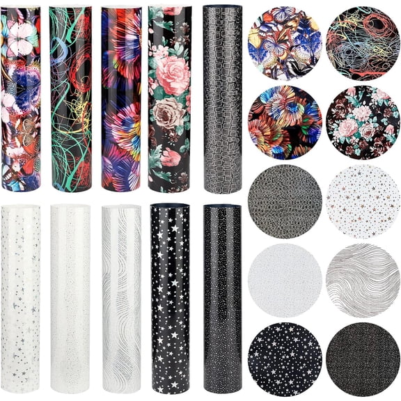 11pcs 10 Sheets Flower PU Heat Transfer Film 12 x 10 Inch Heat Transfer Film HTV Vinyl Heat Craft Film and Beading Tweezers Craft Weeding Tools for Clothing DIY and T-Shirt Decoration colorful
