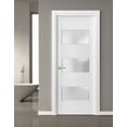 thumbnail image 5 of Solid French Pre-Hung Door Frosted Glass 3 Lites | Lucia 4070 White Silk | Single Regular Panel Frame Trims Handle | Bathroom Bedroom Sturdy Doors -42" x 84", 5 of 6