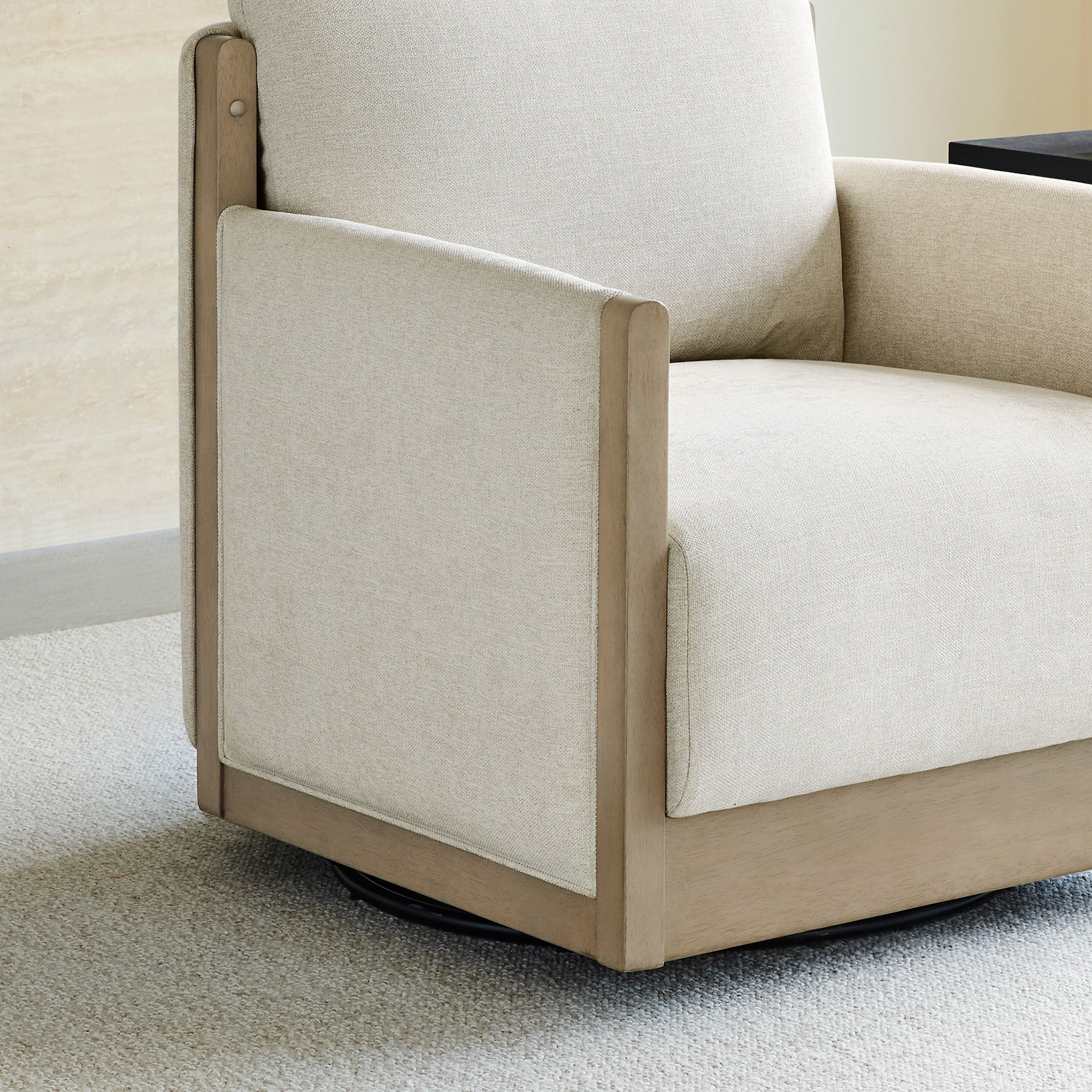 Spruce & Spring Mid-Century Modern Swivel Accent Chair with Curved Back and Upholstered Arms Single, Linen&Grey Wood