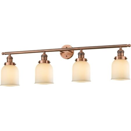 

Antique Copper Tone Bathroom Vanity 42 Wide Matte White Cased Glass Steel/Cast Brass Medium Base 4 Light Fixture