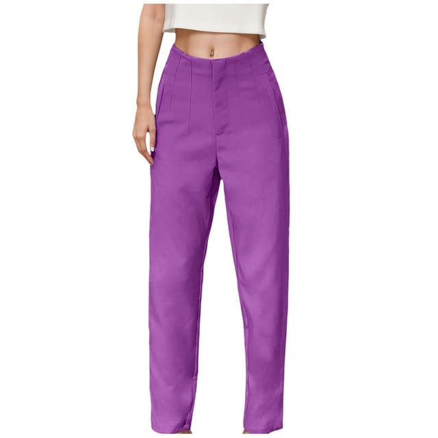 YFELWZ Pantalon Décontracté Formel Taille Haute pour Femmes Grande Taille Coupe Ajustée Violet TP