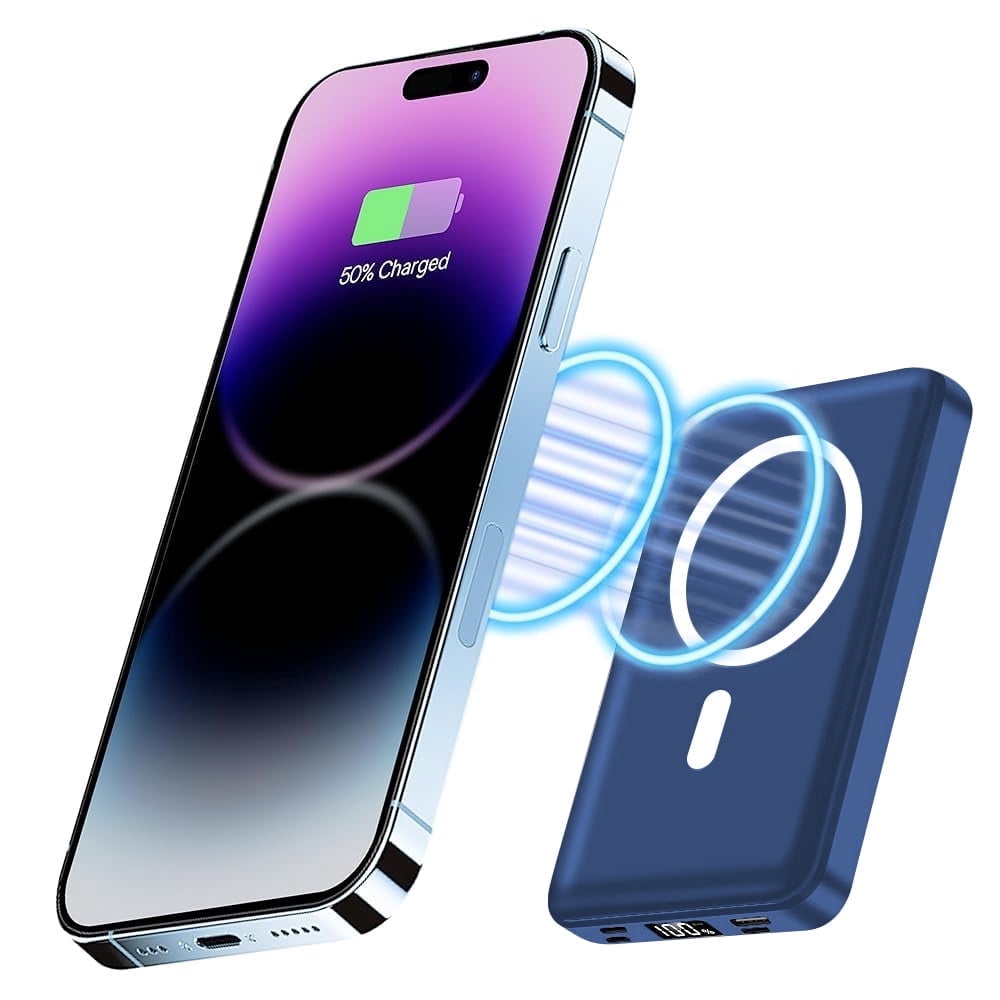 GASYESOY Portable Charger,10000mAh 20W Power Bank,Built-in Cables Fast Charging,with LED Display for iPhone 16/15/14/13/12 and Android,Blue