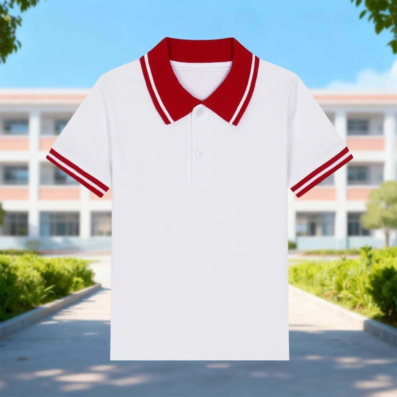 Girls Red Polo Shirt - 100% Cotton Short Sleeve Tagless School Uniform for Kids (3-14 Years),Size 14-15 T