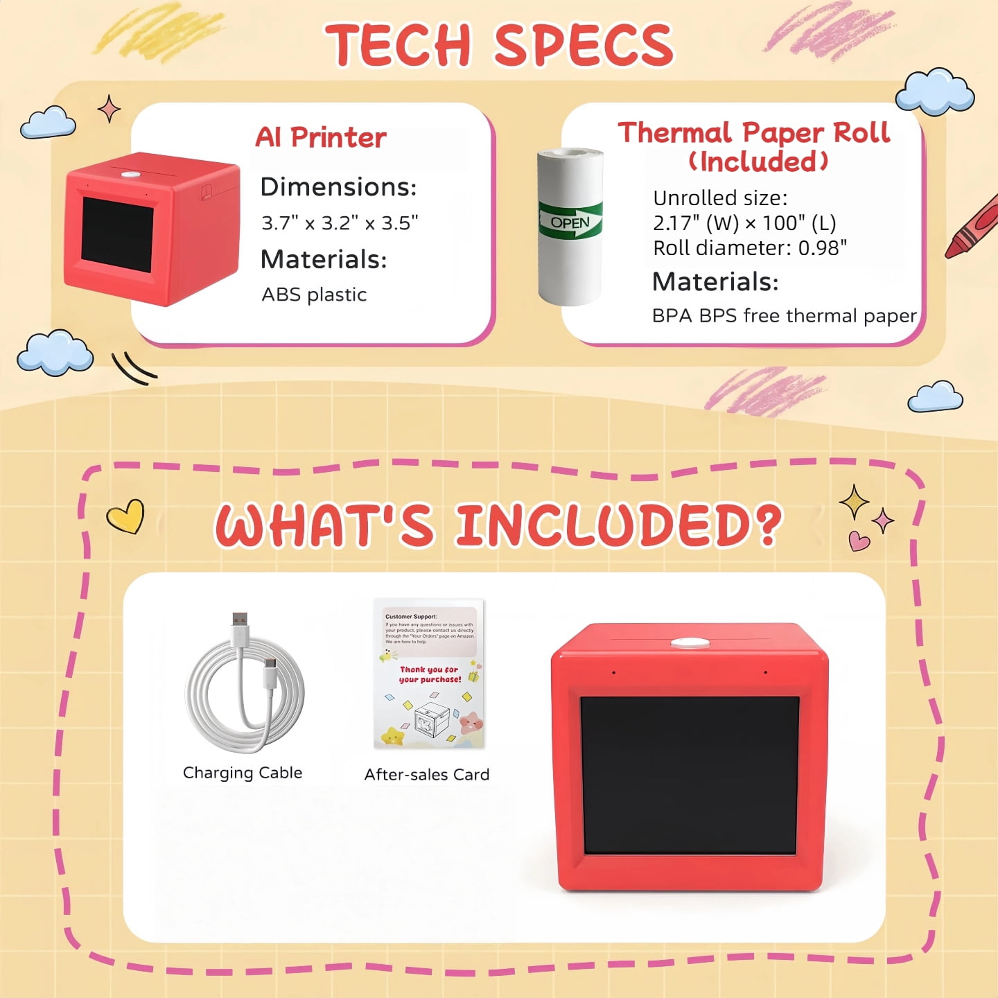 AI Mini Thermal Printer with Screen, Rechargeable Voice-to-Image Bluetooth Sticker Printer, Portable Inkless Pocket Printer for Journaling, DIY Labels, Notes & Creative Printing