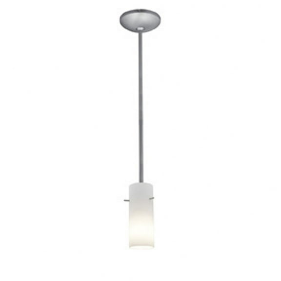 28030-3R-BS/OPL Access Lighting Cylinder-10W 1 LED Rod Pendant-Brushed Steel Finish-Opal Glass Color-LED Lamping Type-E26 Medium Lamp Base Type