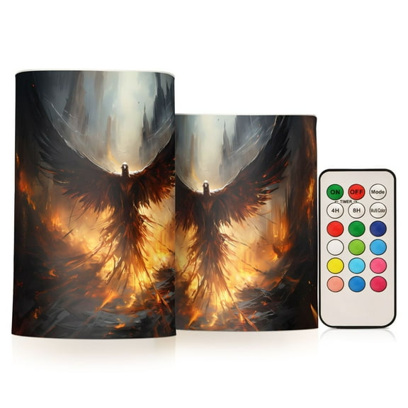 Bird Wings Fire Houses Flameless Candles LED Lights Battery Operated Candles with Remote and Timers Flicker Lights Votive Set of 2