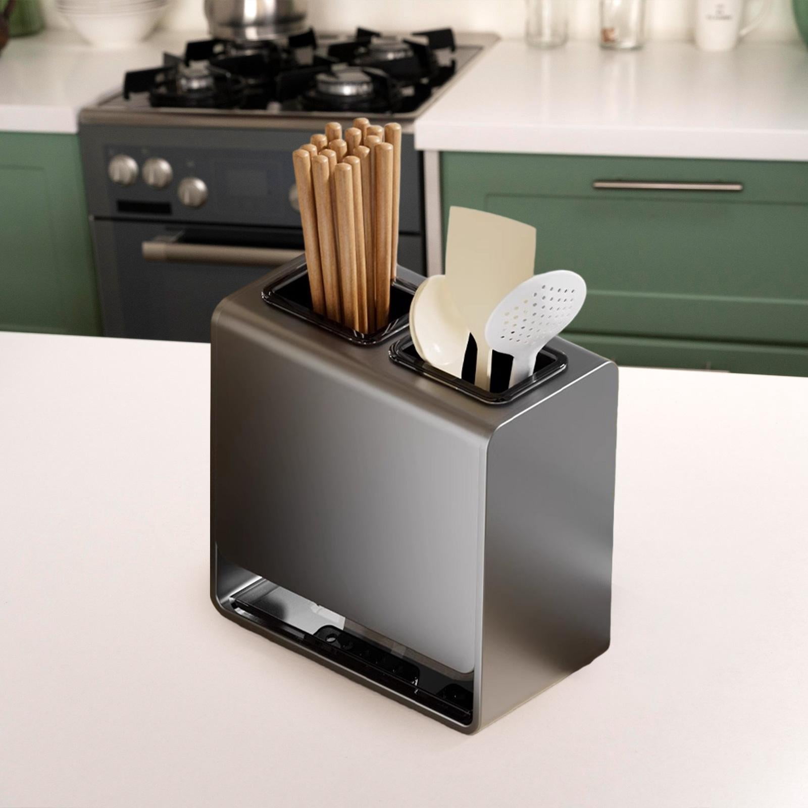 Fiocias Knife Block Carbon Steel Multiple Slots with Drain Tray Knife Utensil Holder Countertop