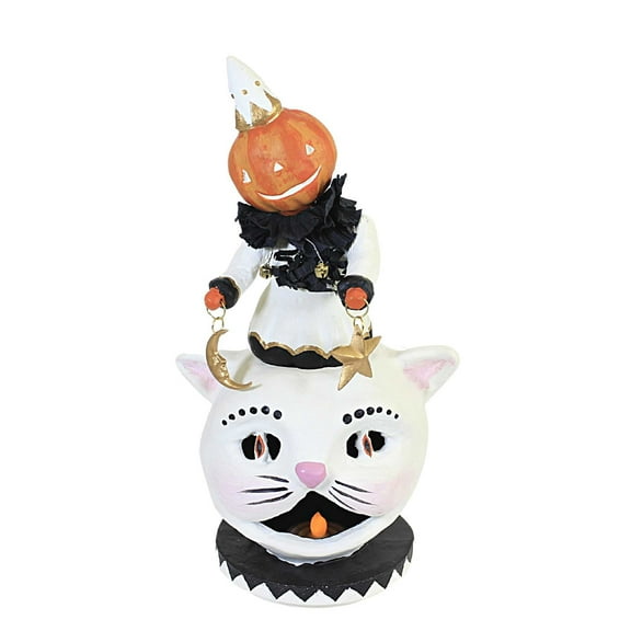 Dee Harvey 6.00In Kiki's Kitty Luminary, Polyresin, Halloween Cat Pumpkin 81070