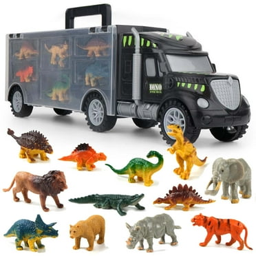 Richgv Dinosaur Truck Toys for Kids, Toddler Toys Dinosaur Truck Carrier Toy with 6 Dinosaurs 6 Wild Animals, Dinosaur Toys for Boys Girls 3 4 5 6 Year