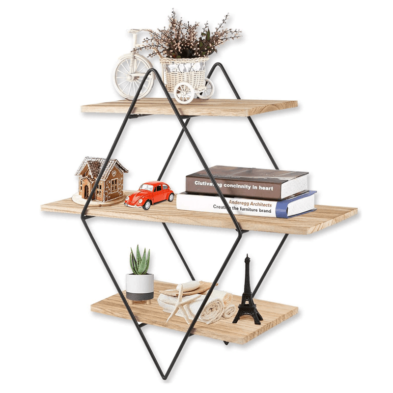Diamond Floating Shelves 3 Tier Wall, How To Mount Floating Shelves To The Wall