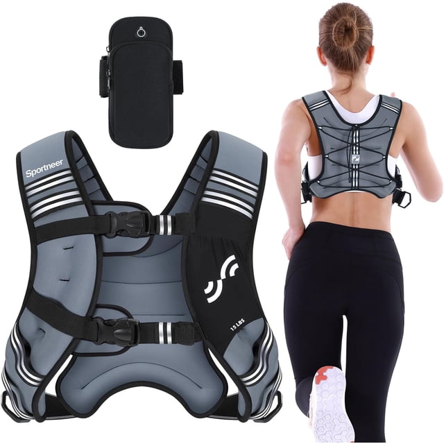Temogu-veste Lestée Femme, 8/12/1/5/20/25lbs Veste Lestée avec Bande Réfléchissante & Grande Poche, Veste de Course Confortable pour Marche, Randonnée, jogging, Entraînement de Force & Perte de Poids