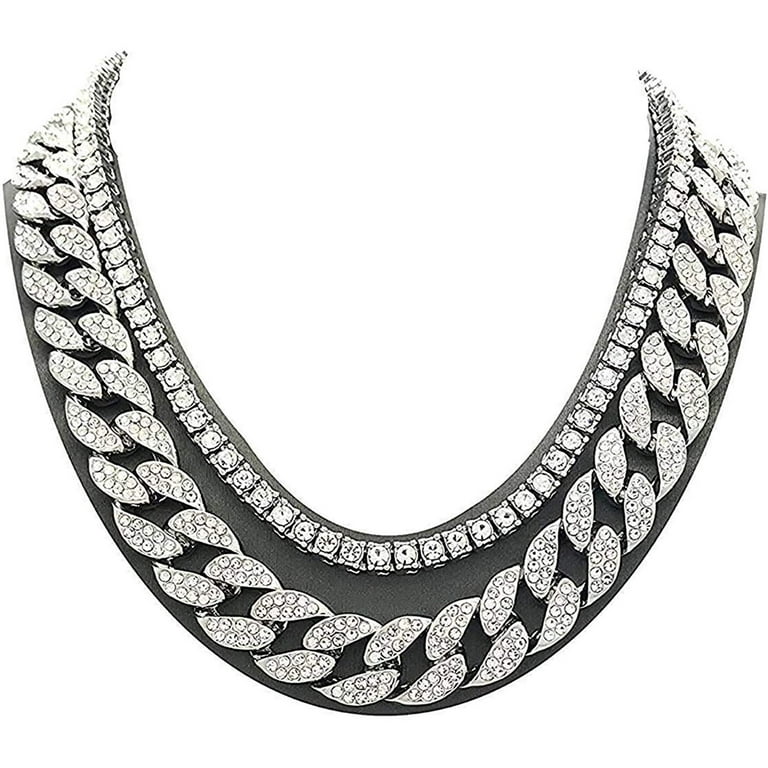 Silver Plated Iced Hip Hop Jewelry Sets: Men's Watch, Cuban