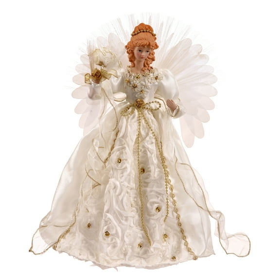 Vickerman 18" White-Gold Lit Angel Christmas Tree Topper.