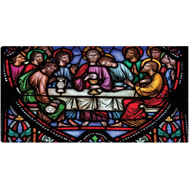 Cuadro Decorativo - Jesus Vidriera Ultima Cena Jr Impresión en canvas, estrechado.